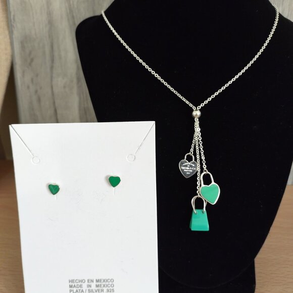 Teal Charms Necklace and Earrings Set Taxco Sterling Silver 925 - Picture 3 of 4